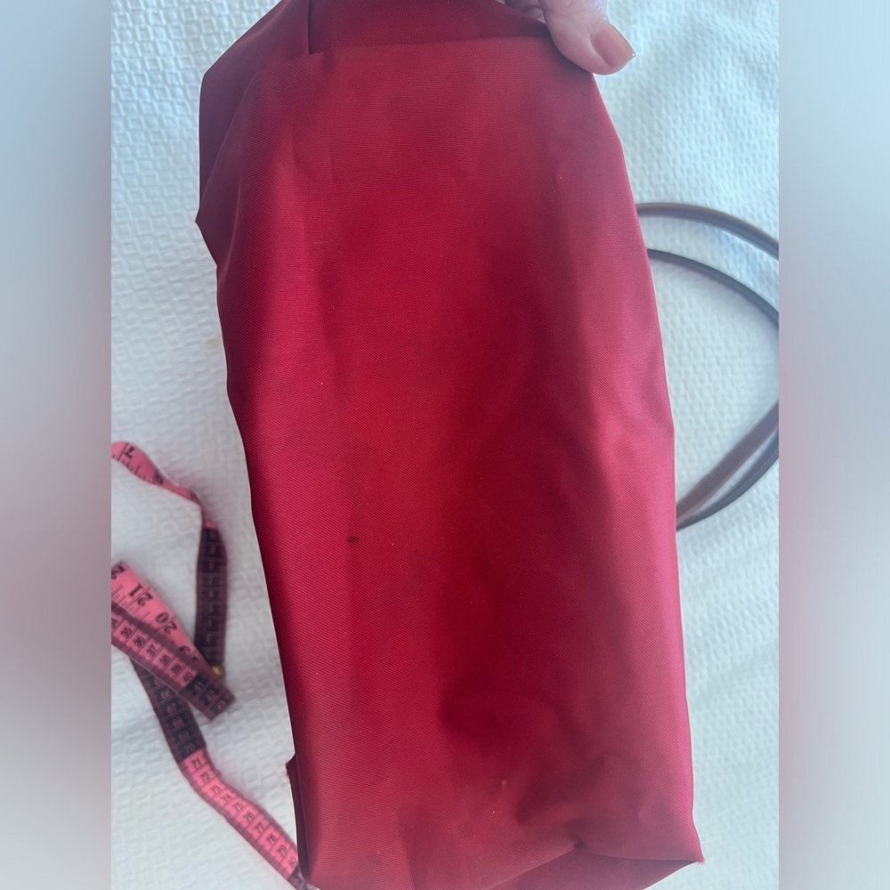 Longchamp Nylon Tote in Red with Brown Trim - Picture 15 of 16